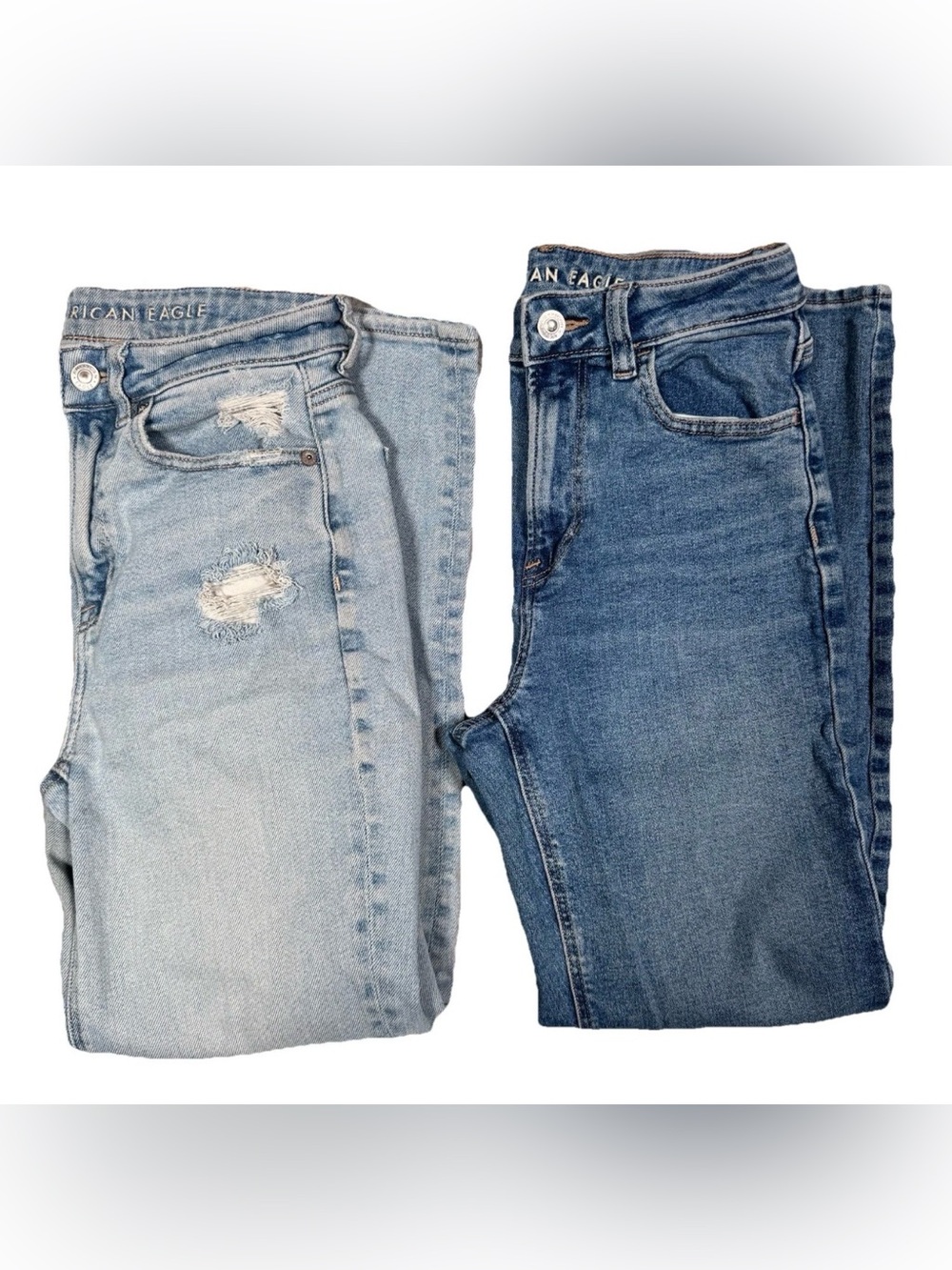 Bundle Of 2- American Eagle Size 00 Regular Mom Straight Jeans Light Dark Wash